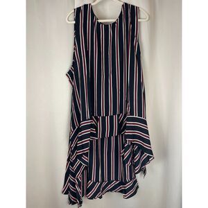 Hayden LA 3X Striped Asymmetrical Ruffle Tunic Tank Navy USA Statement Top